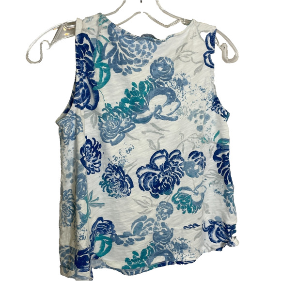 Women's XS Habitat Blue Floral Pattern Ruffle Cotton Tank Top - Picture 6 of 6